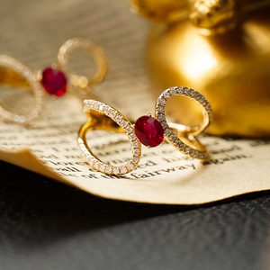 อาซูโอ 18K แหวนทองคำแท้สีเหลืองหรูหราประดับทับทิมธรรมชาติและเพชรแท้รูปทรงไม่สม่ำเสมอ ของขวัญสำหรับผู้หญิง เครื่องประดับสวยงามสำหรับใส่ทุกวัน - Product Image 4