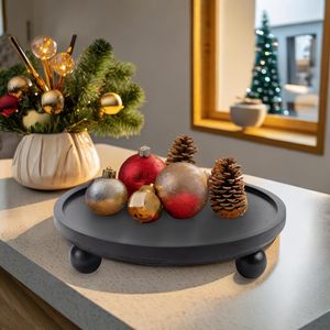 11 Inch Circle Footed <strong>Tray</strong> Decorative Display <strong>Riser</strong> Wood Stand Wood Round Wooden Black <strong>Tray</strong> <strong>Riser</strong> for Home Decor - Product Image 4