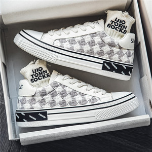 Zapatos casuales a cuadros Zapatos de tabla Cordones deportivos Moda pista de carreras de uso general Cordones planos a cuadros en blanco y negro - Product Image 4
