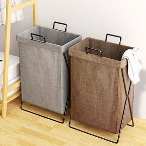 Foldable Laundry <b>Basket</b> Fabric <b>Hamper</b> with Metal Frame Portable Clothes Organizer <b>for</b> Bathroom Bedroom Home Use - Product Image 2