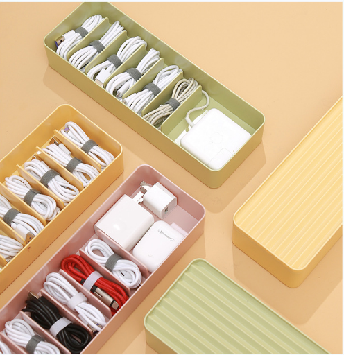 New Design Plastic Cable Management Box Power Cord Organizer with 7 Compartments Multifunction Desktop Cable Storage Box