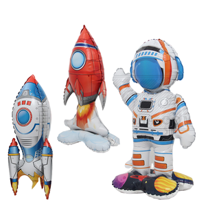 Balon roket astronot tiup dasar Foil berdiri tunggal dengan anak laki-laki tema angkasa mainan dekorasi pesta ulang tahun anak-anak - Product Image 1