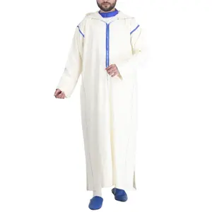 Moroccan men High Grade White Hooded Robe Long Sleeve Fashion Muslim Robe