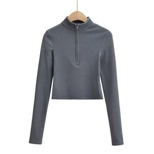 Top De Mujer stampato senza Moq t-Shirt <span class=keywords><strong>manica</strong></span> lunga <span class=keywords><strong>mezza</strong></span> altezza collo sottile maglia autunno <span class=keywords><strong>mezza</strong></span> cerniera comoda <span class=keywords><strong>camicia</strong></span> da <span class=keywords><strong>donna</strong></span> - Product Image 4