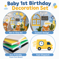 Décor de fond pour 1er anniversaire, thème animaux mignons, panneau KT, ensemble de ballons, toile de fond pour photomaton, décoration de fête pour bébé garçon ou fille