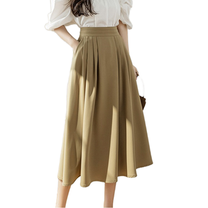 <span class=keywords><strong>Gonna</strong></span> a trapezio coreana e francese casual <span class=keywords><strong>con</strong></span> <span class=keywords><strong>piume</strong></span>, lunghezza media sopra il ginocchio, <span class=keywords><strong>con</strong></span> tasche, ampia e piegata - Product Image 1