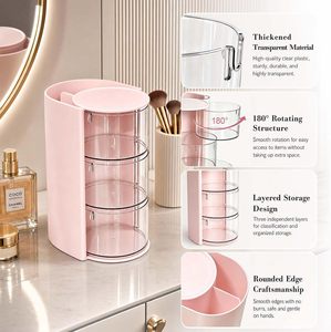 Rotating Desktop Beauty Makeup Organizer Dustproof Puff <b>Storage</b> Box with Egg Air <b>Cushion</b> & Lipstick Makeup Brush Rack - Product Image 3