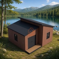 Maison de vacances moderne en bois préfabriqué |   Chalet modulaire en conteneur sur le bord du lac, toit incliné imperméable