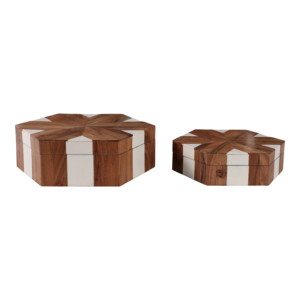 Boîte décorative hexagonale en bois avec couvercle pour le rangement de bijoux à la maison - Product Image 3