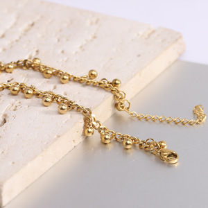 <b>Gold</b> Cuban Chain <b>Bracelet</b> With Round <b>Beads</b> Tassel Women's Party Jewelry - Product Image 3