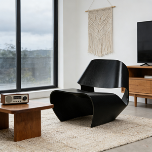 Silla de Ocio Minimalista de una Pieza - Asiento con Acabado Liso Negro para Decoración Moderna del Hogar - Product Image 6