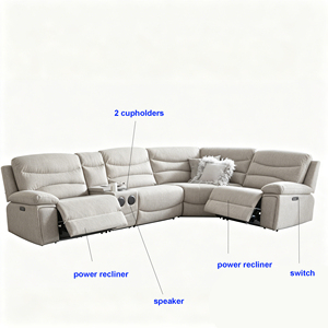 <span class=keywords><strong>Canapé</strong></span> sectionnel inclinable électrique <span class=keywords><strong>en</strong></span> <span class=keywords><strong>cuir</strong></span> <span class=keywords><strong>beige</strong></span> de luxe, <span class=keywords><strong>canapé</strong></span> modulaire intelligent avec console et haut-parleur Bluetooth pour salon - Product Image 5
