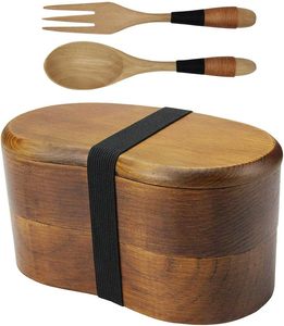 Boîte à bento japonaise à double couche en bois naturel avec doublure en silicone de qualité alimentaire, récipient <span class=keywords><strong>isotherme</strong></span> pour le stockage des aliments - Product Image 1