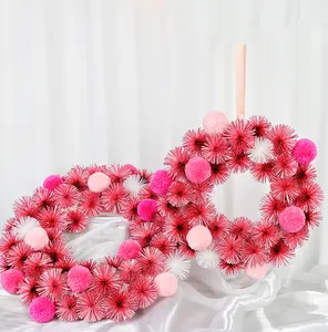 Custom Christmas Wreaths pompom flower & plush ball handmade Wreath For wedding Door Decor