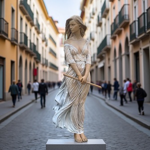 Bela Escultura Feminina de <span class=keywords><strong>Bronze</strong></span> Segurando uma Flauta, Estátua de Corpo Humano em Metal com Gaze Branca Leve em Perspectiva, Técnica de Fundição - Product Image 1