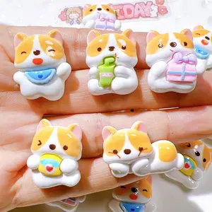 Cute Cartoon Character Yellow White Dogs Flat Back Resin Charms For DIY Kids Hairpin Jewelry Decor Materials