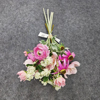 Buket Bunga Buatan Sutra 4 Tangkai Peony Persimmon Cosmos Snowball Realistis Warna Pink Oranye 60CM untuk Hotel, Toko, Perpustakaan, Aula
