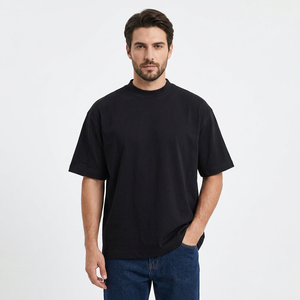 Custom 3D Puff Screen Printed Heavyweight <b>T</b> <b>Shirt</b> 300gsm Cotton Oversized Boxy High Collar Blank Tee for Men - Product Image 2