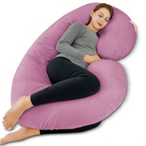 Almohada de Embarazo Magenta con Funda de Terciopelo, Almohada Corporal de Maternidad en Forma de C para Dormir de Lado - Product Image 1