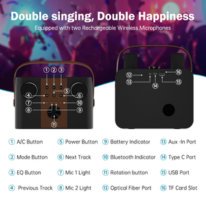 Subwoofer profesional 20W Clase <span class=keywords><strong>D</strong></span> Amplificador para el hogar Sonido de alta calidad Altavoz inalámbrico Bluetooth Karaoke con micrófono para KTV - Product Image 4