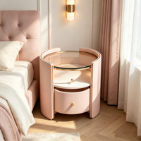 Table de chevet ronde minimaliste italienne, table de chevet moderne incurvée, table d'appoint de luxe avec rangement pour chambre à coucher