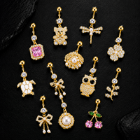 CRYSPURE Anneaux de nombril en acier inoxydable chirurgical 316L avec breloque CZ plaqué or, bijoux de corps pour piercing de nombril, idéal pour mariage