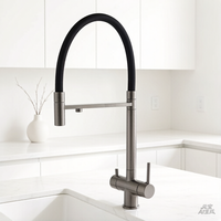 Robinet de cuisine extractible HONGDEC gris anthracite en acier inoxydable, à un seul trou, double poignée, rotation à 360°, pour projets hôteliers