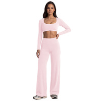 Vêtements de sport pour femmes de qualité supérieure en stock : Crop top à col carré, haut de yoga, tenue de sport, ensembles de yoga 3 pièces, vêtements de gym