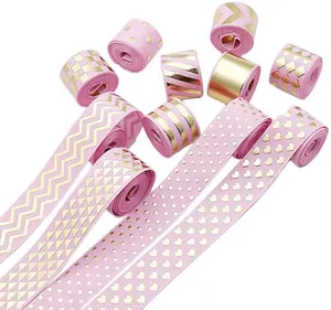 PANO Großhandel Custom 1-1/2 ''38mm Pink DIY Geschenk verpackung Goldfolie Bedrucktes Ripsband mit Logo