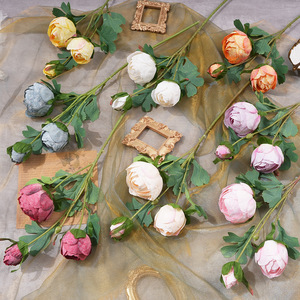 Bouquet de fleurs artificielles en soie, 3 têtes de pivoine flocon de neige, décoration de mariage, moulage par injection, fabriqué en Chine - Product Image 1