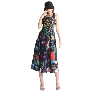 TWOTWINSTYLE moda donna di lusso di qualità <span class=keywords><strong>con</strong></span> collo quadrato abiti lunghi senza maniche ricamati <span class=keywords><strong>perline</strong></span> stampati elegante abito Casual - Product Image 1