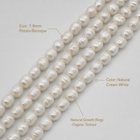 Chaîne de perles de culture d'eau douce blanches naturelles Radiant Luster, perles de riz 7-8mm, filées, semi-finies pour bijoux DIY