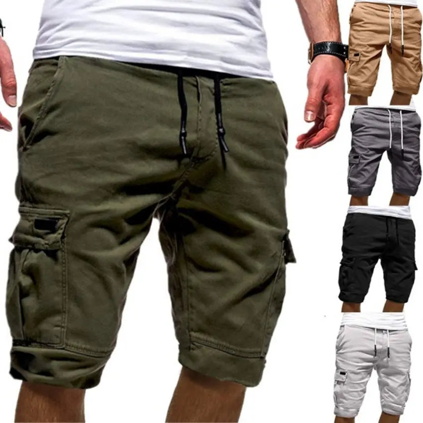 Zomer Match Broek Effen Kleur Streetwear Elegante Mode Halve Broek Multi Pocket Shorts Heren Kleding