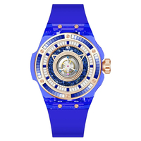 Montre mécanique tourbillon haut de gamme pour homme, boîtier en cristal transparent, bracelet en fluororubber, design luxueux avec diamants