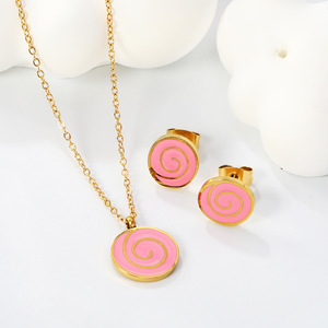 Lindo colgante en espiral rosa con forma de piruleta, collar de acero inoxidable y juego de pendientes para mujer, regalo, joyería, accesorio de moda - Product Image 4