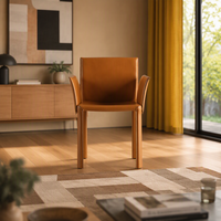 Chaise de salle à manger contemporaine en cuir pleine fleur avec accoudoirs, idéale pour le bureau et la maison, modèle pour salle informatique