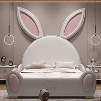 Cama Infantil de Lujo Moderna de Cuero de Alta Calidad para Princesa con Diseño de Conejo, Tobogán y Barandal de Seguridad para Niña Pequeña, Muebles de Dormitorio para Niños