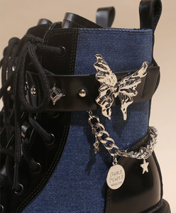 Botines de Mujer con Punta en Pico, Tacón Grueso, Diseño de Mariposa Abi, Estilo Británico Urbano, Vaqueros que Aumentan la Estatura - Product Image 5