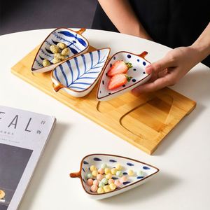 Japanese-style <b>Ceramic</b> Fruit <b>Plate</b> with Bamboo and Wooden Tray Set Restaurant Household Snack Dish Candy Dishes - Product Image 4