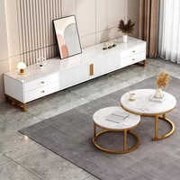 Meuble TV - Ensemble de meuble TV et table basse de style moderne et simple, de taille petite, à poser au sol, avec rangement