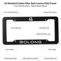 BOLONG Vente en gros de supports de plaque d'immatriculation en fibre de carbone de qualité américaine, surface haute brillance, logo personnalisé imprimé, support de plaque d'immatriculation de voiture