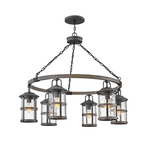 Lustre extérieur étanche rond de 6 lumières de 42 "de large avec des nuances de verre miteuses pour porche gazebo - Product Image 3