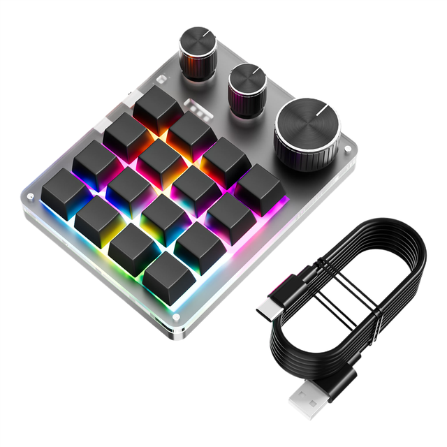 BSSY)16 Keys 3 Knobs Mechanical Gaming Keyboard USB Wired BT/ Wireless Programming Macro Mini Custom Hot-swap Keypad