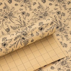 Kraft Floral Wrapping Paper Black Brown 46.8 Sq Ft Recyclable Gift <b>Wrap</b> for Birthday <b>Bridal</b> - Product Image 1