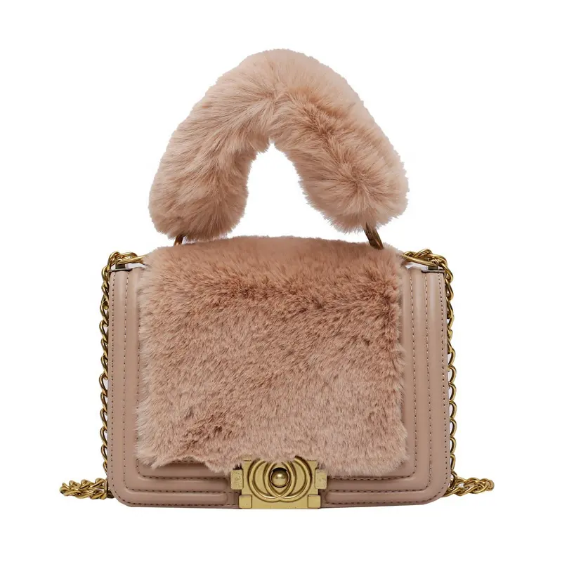 2021 Luxury Winter Fluffy Handbag Cute Custom Plush Bag Bags Women Handbags Ladies With Chains