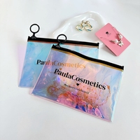 Sac d'emballage en PVC holographique arc-en-ciel personnalisé de luxe, pochette cosmétique en plastique transparente, petite, avec fermeture éclair, sac à fermeture éclair irisé