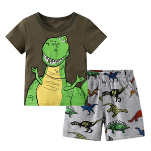 Ensemble T-shirt et short d'été pour enfants, motif dinosaure, en coton, pour filles et garçons, tenue pour bébés à manches courtes - Product Image 3