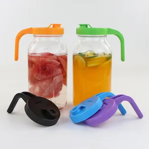 Venta al por mayor Vacío 64 oz 2 litros <span class=keywords><strong>Medio</strong></span> galón Mason Jarra <span class=keywords><strong>de</strong></span> agua <span class=keywords><strong>de</strong></span> vidrio con tapas <span class=keywords><strong>de</strong></span> pico <span class=keywords><strong>de</strong></span> vertido - Product Image 1