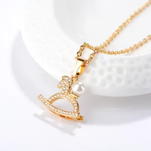 Fashion Wedding Diamond Charm Filled Jewelry 18K Crystal Silver Gold Plated pearl Pendent Necklaces Chian for Women