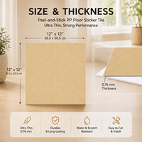 Carrelage de sol en bois PP à chevrons en chêne clair personnalisé en usine, 0,76 mm, autocollant adhésif pelable et repositionnable
